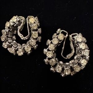 Vintage Rhinestone Ear Cuff Clip-On Hoop Earrings